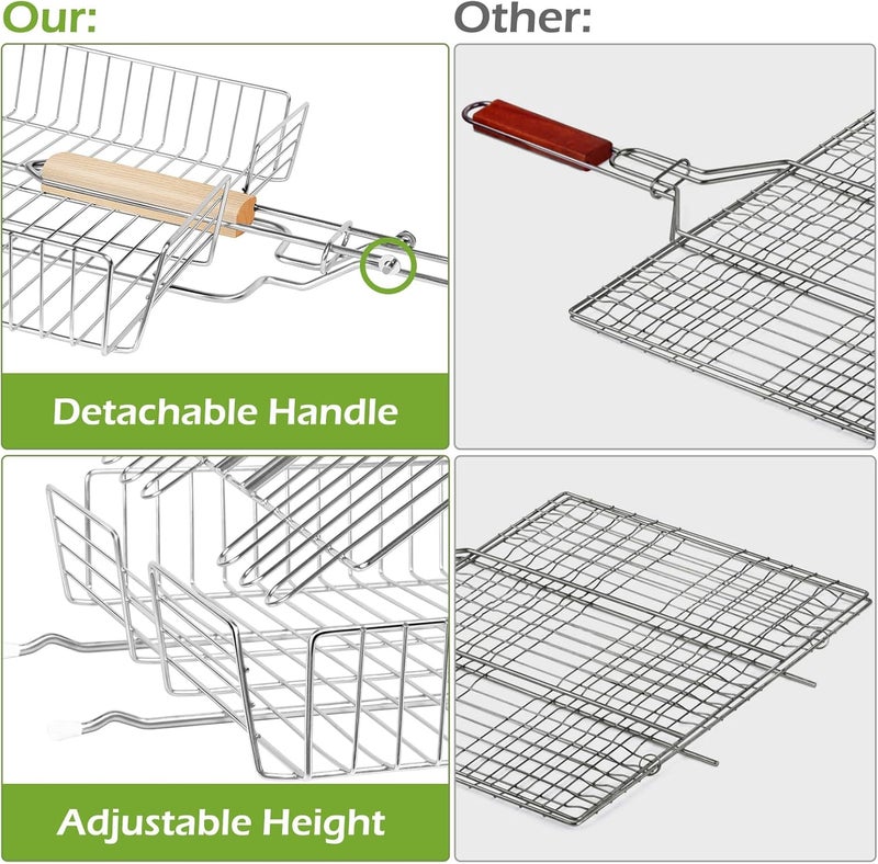 2 DOUBLE TWO DOUBLE TWO - Stainless Steel Grill Basket, Grilling Baskets for Outdoor Grill, for Meat, Fish, Vegetable, BBQ Accessory, With Height Adjustable Cover & Detachable Handle, Easy to use, 1Pcs - Image 5